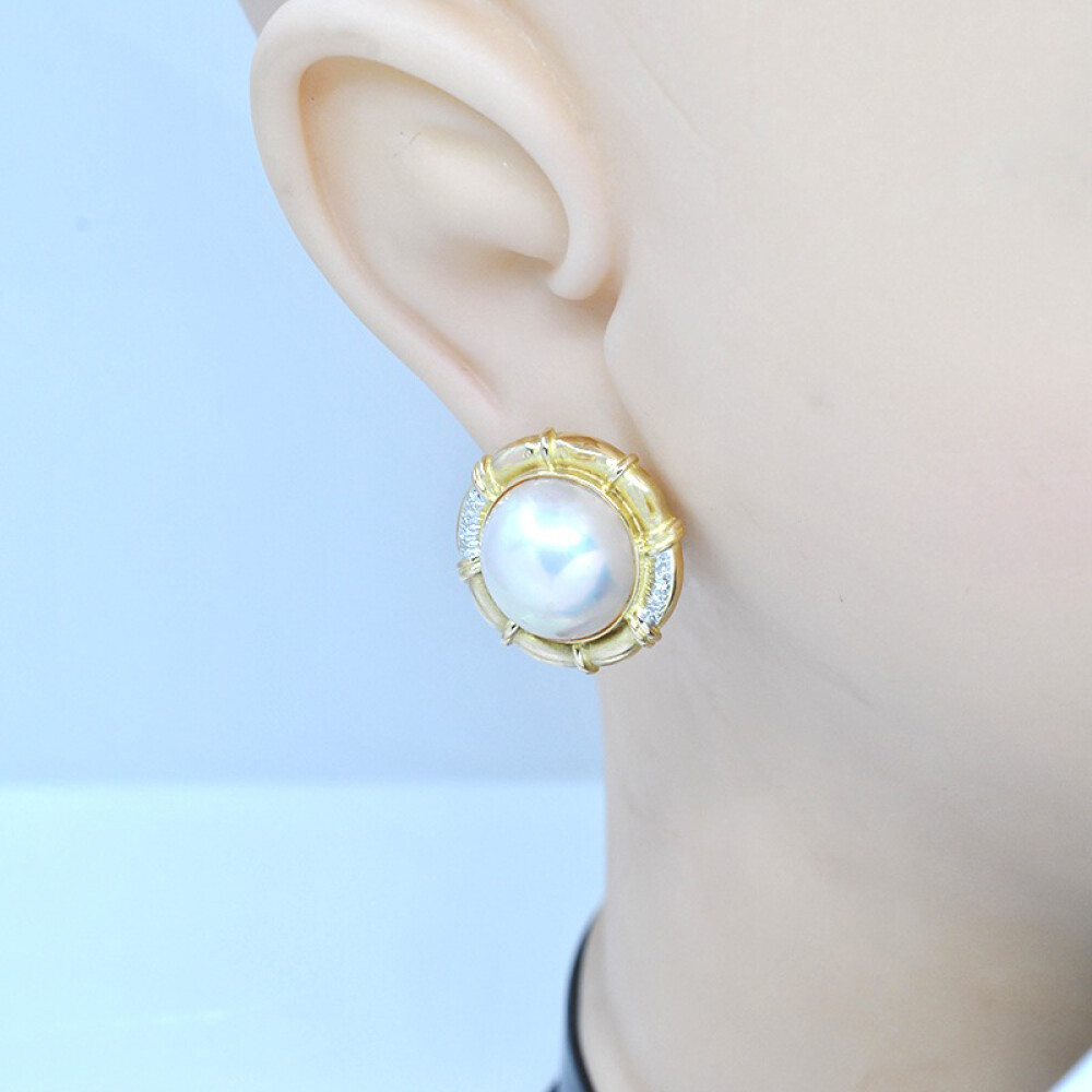 Caravanas clips en oro 14k con perlas mabe y brillantes Caravanas clips en oro 14k con perlas mabe y brillantes
