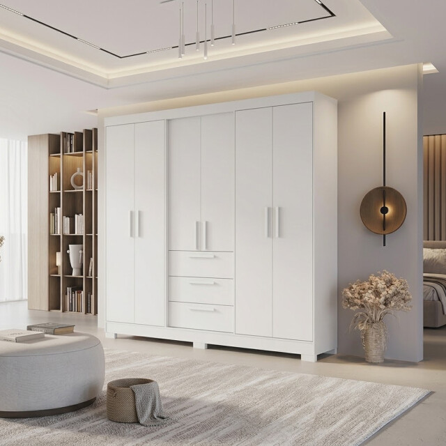 ROPERO 6 PUERTAS 3 CAJONES GUARDARROPA ARMARIO CLOSET PLACARD Blanco