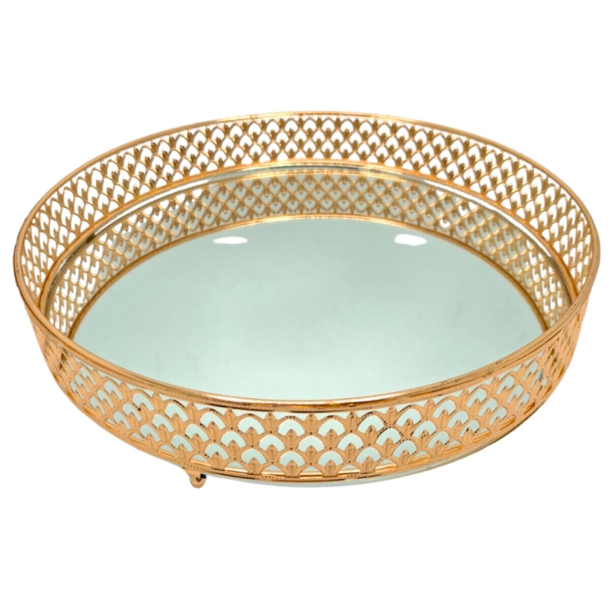 Bandeja Metalica de 35Cm Dorado C/ Espejo 