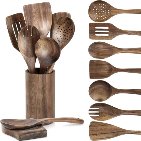 Juego de 9 Utensilios Cocina de Madera Dura Antiadherente IMBACK Juego de 9 Utensilios Cocina de Madera Dura Antiadherente IMBACK