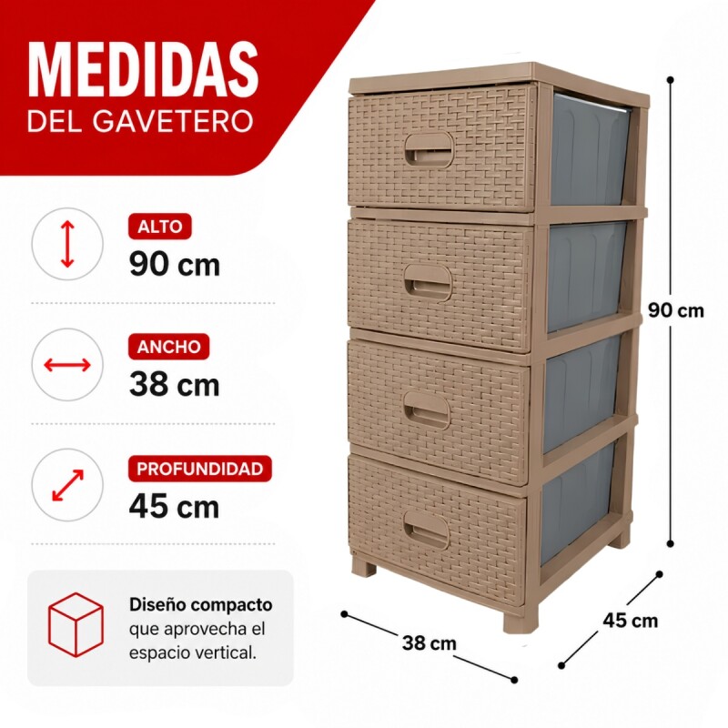Gavetero cajonera simil ratán MARRON CLARO