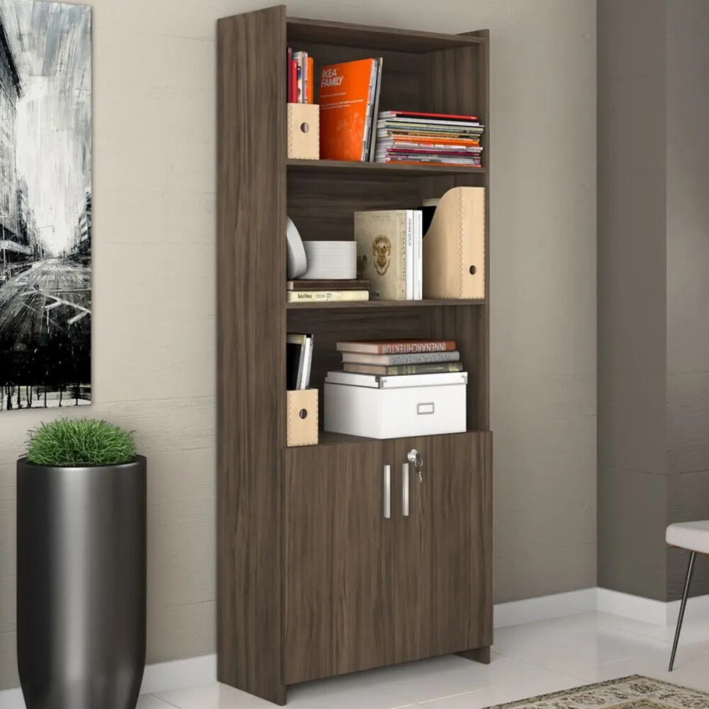 BIBLIOTECA 2 PUERTAS ESTANTERÍA ORGANIZADOR CON LLAVES COLOR MADERA