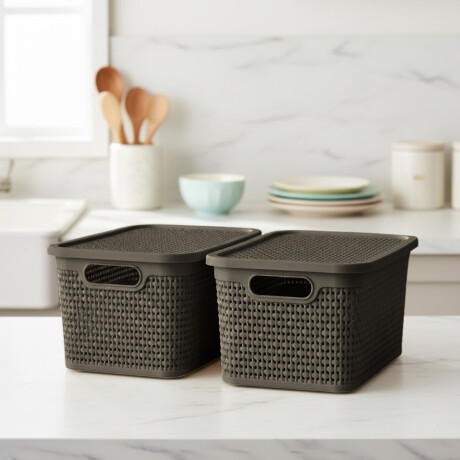 Set x2 Caja simil ratán 7,5 lts CHOCOLATE