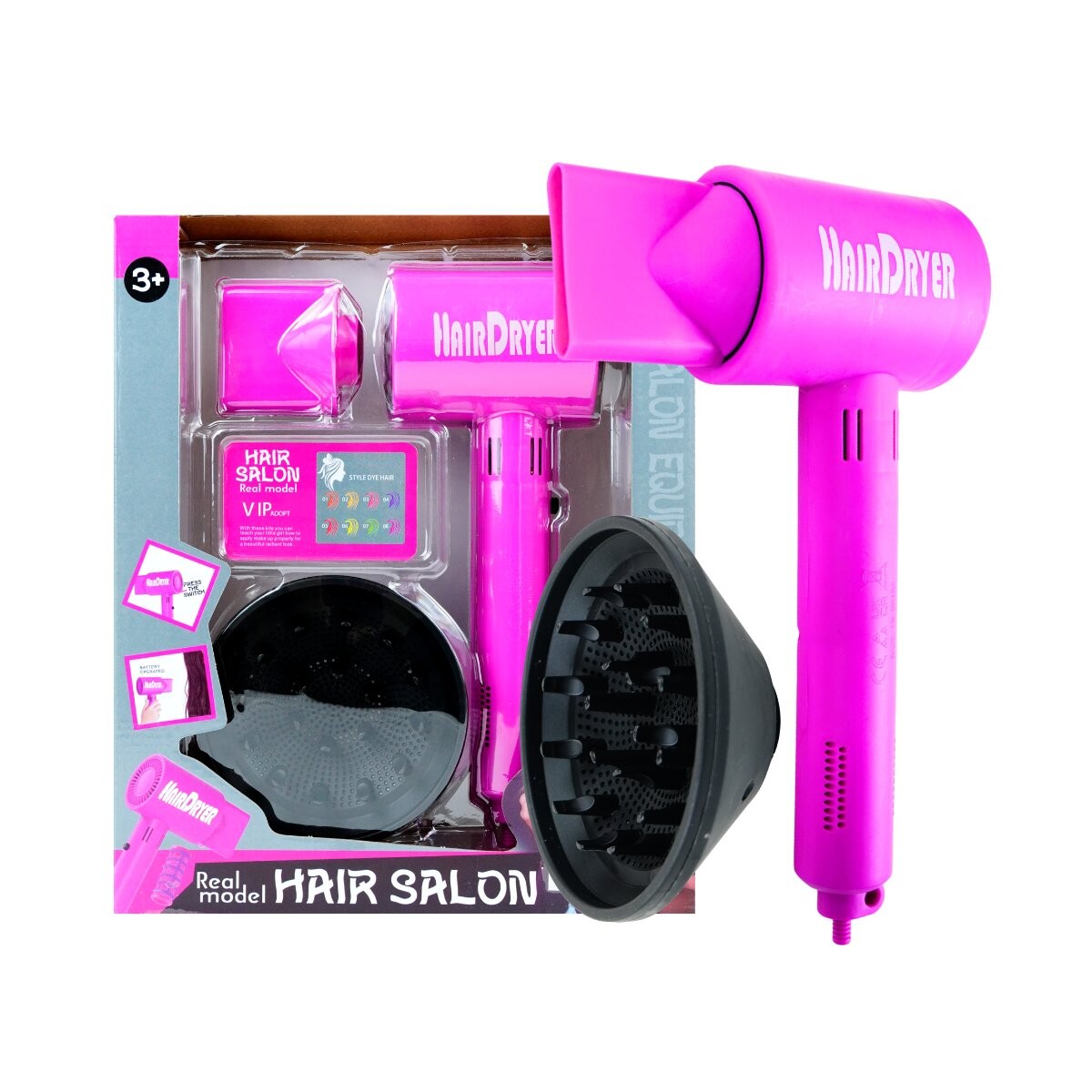 Set peluqueria 3 piezas con secador de pelo a pila 
