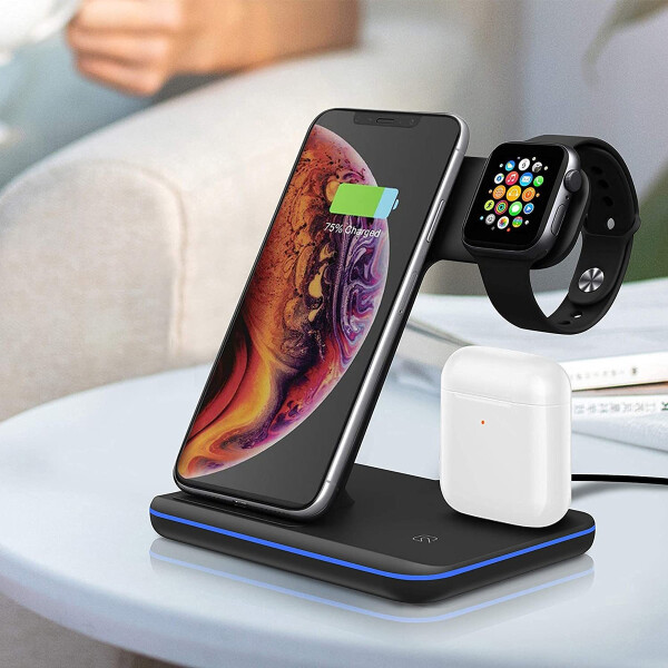 Estacion De Carga iPhone Apple Watch AirPods Carga Rapida Color Variante Negro