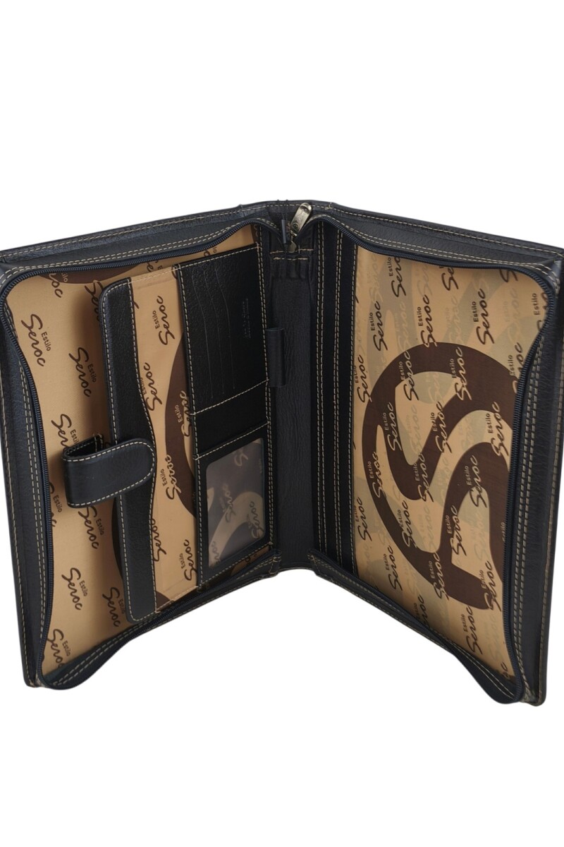 Dosier Mediano Profesional en cuero genuino Negro