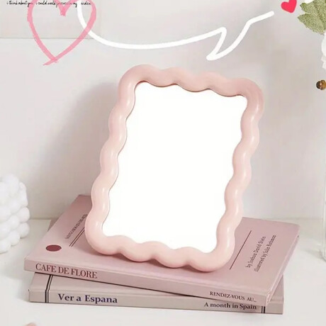 Espejo ondulado de escritorio con soporte Rosado
