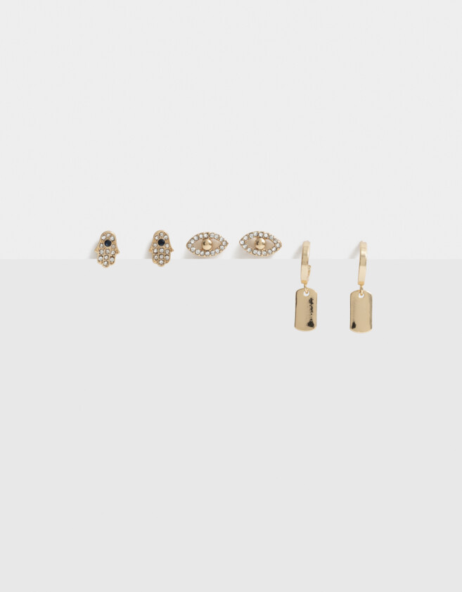 Aros Sets Bañada en Oro Set De Aros Dorados Con Strass - Dorado