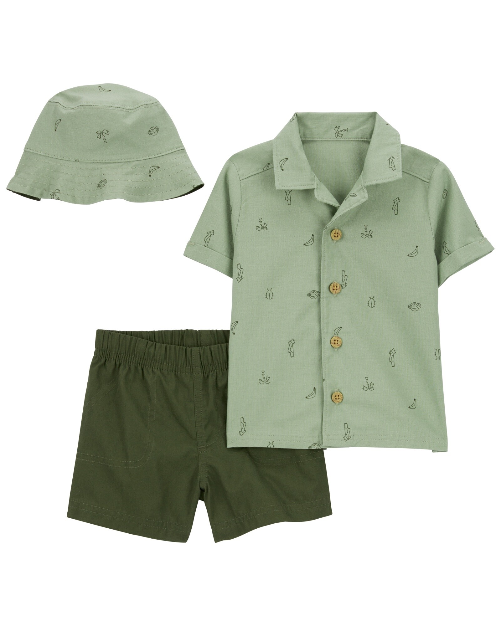 Set tres piezas de algodón, short, camisa y gorro reversible Sin color