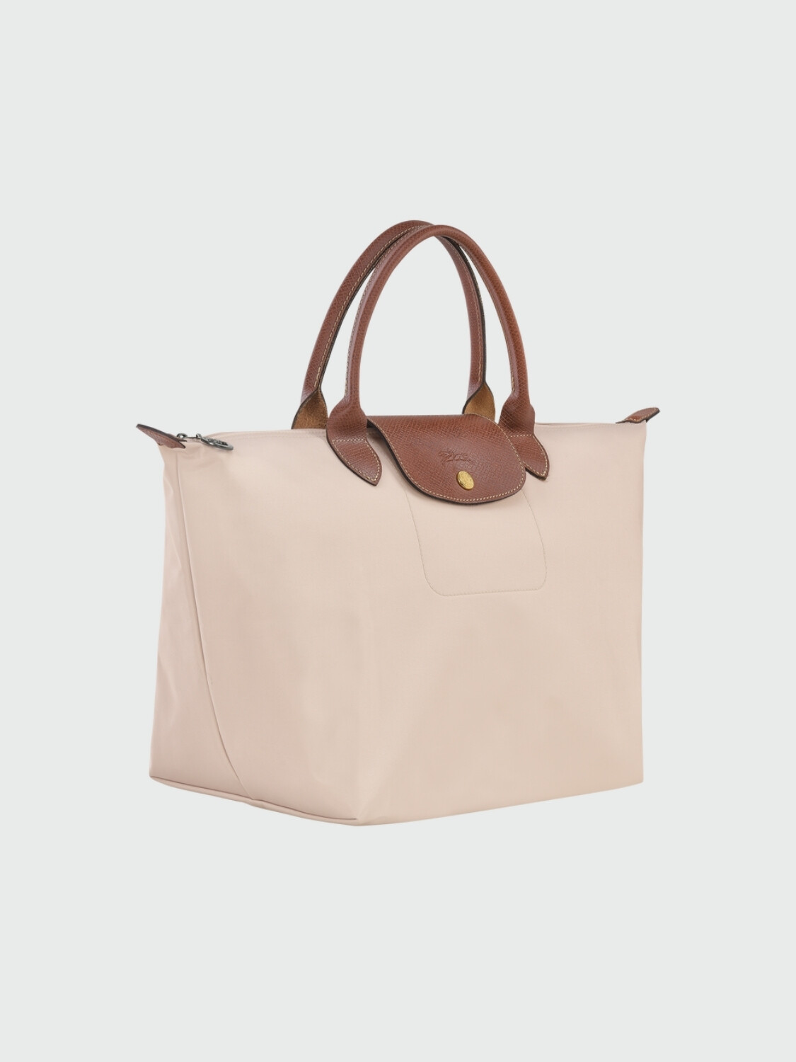 Longchamp -Cartera Longchamp plegable de nylon con cierre y asa corta, Le pliage M Marfil