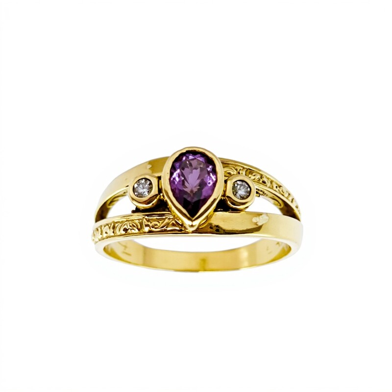 Anillo Solitario-Oro bajo-Piedra Amatista y Zirconia-AN8218 conpiedra