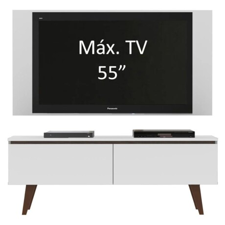 Rack TV mueble Lumax + panel rústico con estantes 55” Blanco/Blanco