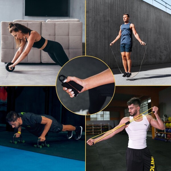 Kit Verde Ejercicio Rueda Abdominal + Banda de Resistencia + Soga para Saltar + Barras de Push up + Hand Grip de Regalo FIT001 Kit Verde Ejercicio Rueda Abdominal + Banda de Resistencia + Soga para Saltar + Barras de Push up + Hand Grip de Regalo FIT001