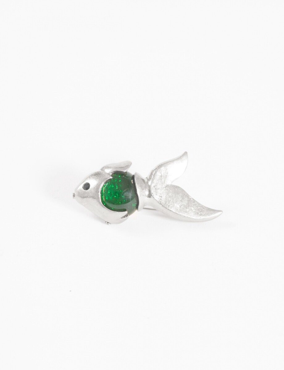 Prendedor pez con piedra - plateado 