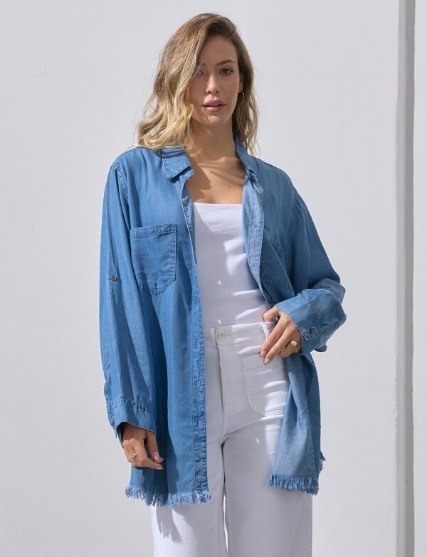 Camisa Oversize Tencel Flecos JEAN