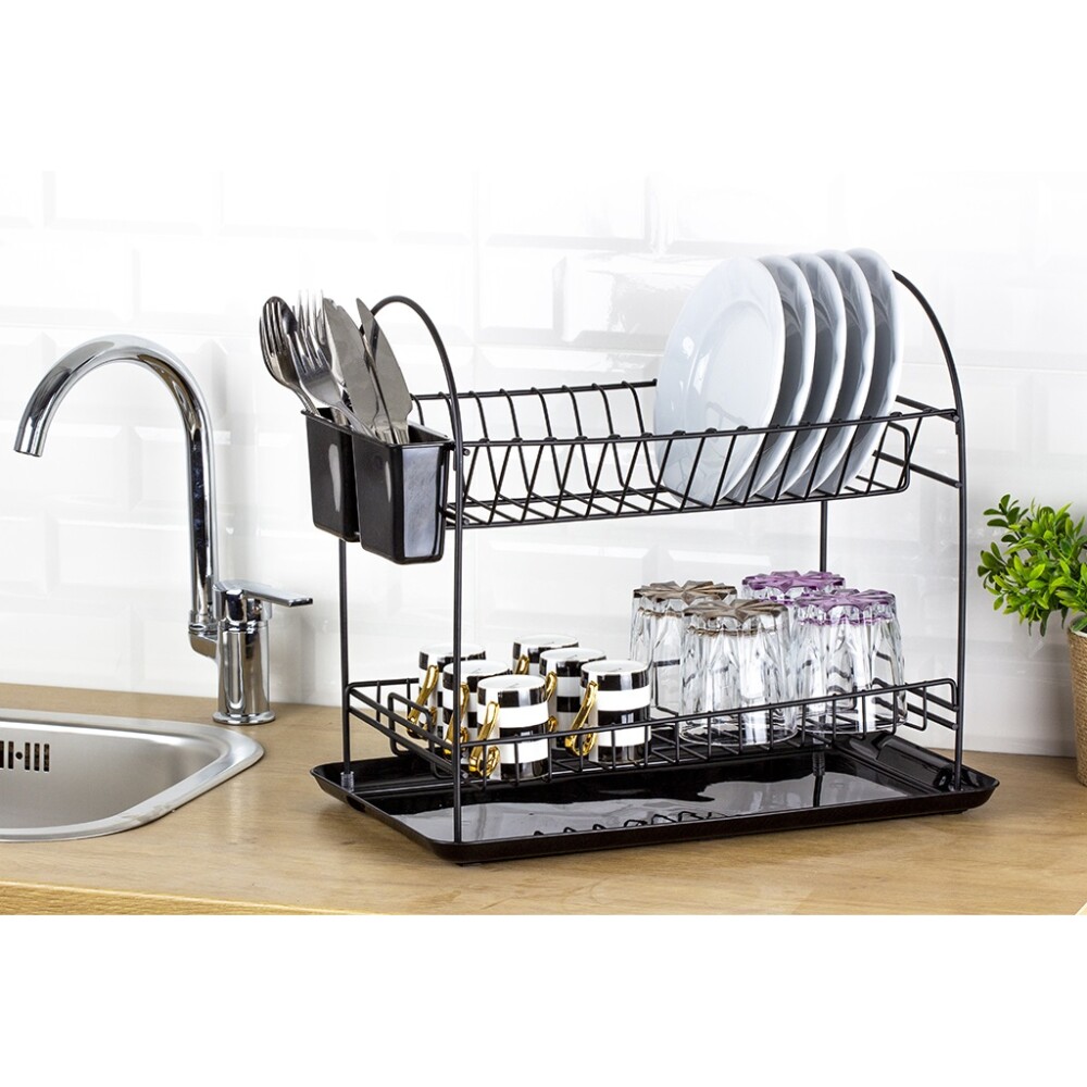 Escurridor Doble Cromado con Bandeja 46x28x40 cm Negro ESCURRIDOR DOBLE C/BANDEJA 46X28X40CM CROMADO NGO