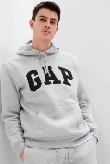 Buzo Canguro Logo Gap Con Felpa Hombre Light Heather Grey