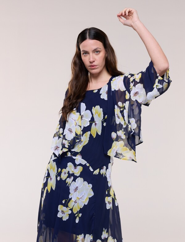Conjunto Gasa Vestido & Capa AZUL