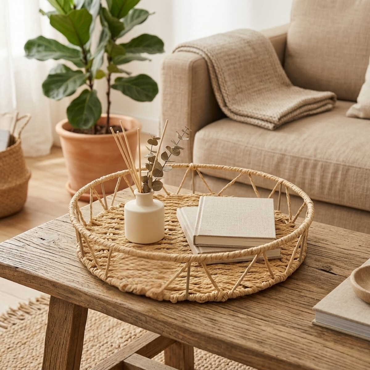Bandeja centro de mesa 30x6 cms fibras naturales - NATURAL 