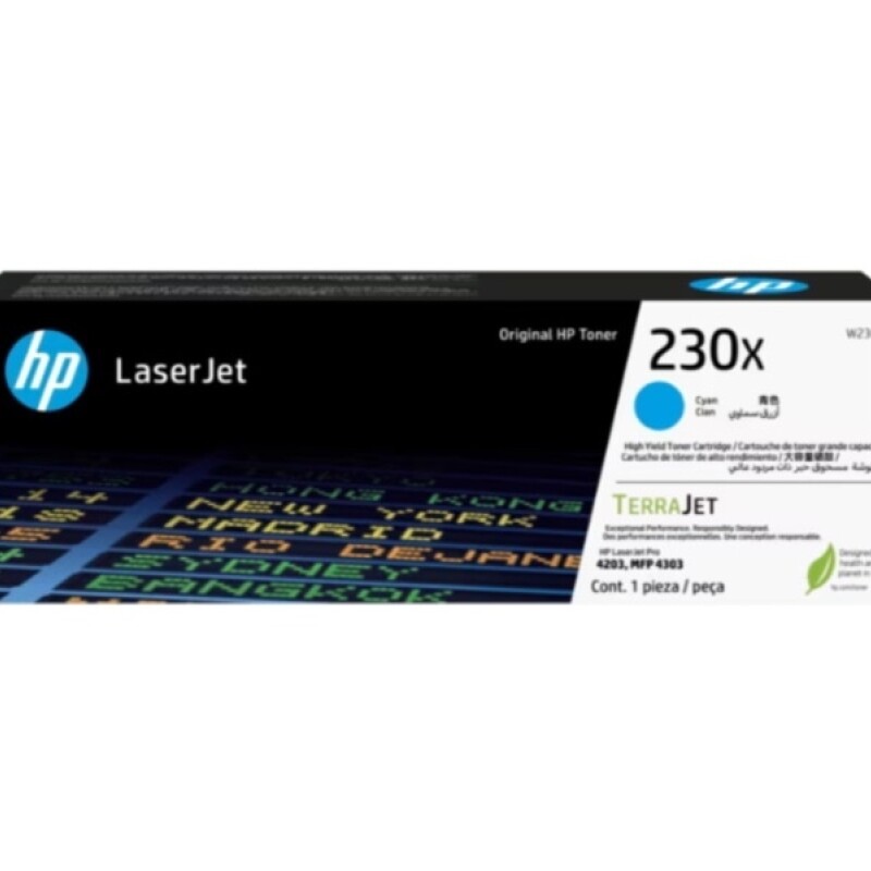HP 230X - Cián - original - LaserJet - cartucho de tóner (W2301X) - para Color LaserJet Pro 4201, 4203, MFP 4301, MFP 4303 HP 230X - Cián - original - LaserJet - cartucho de tóner (W2301X) - para Color LaserJet Pro 4201, 4203, MFP 4301, MFP 4303