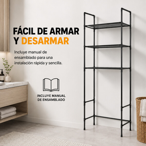 Mueble Organizador Multiuso Inodoro 3 Estantes Acero Inox Negro 1
