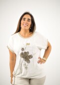 Blusa con nudo estampada con dorado Blanca