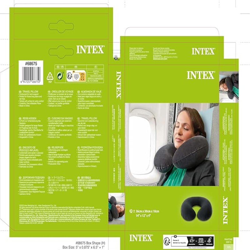 INTEX ALMOHADA INFLABLE DE VIAJE PARA CUELLO 36 X 30 X 10 CMS Intex Almohada Inflable De Viaje Para Cuello 36 X 30 X 10 Cms