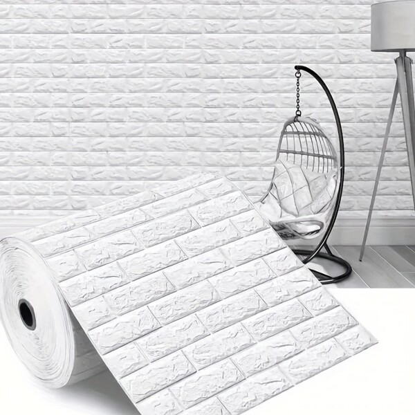 Revestimiento Pared Adhesivo 3d Piedra Ladrillo 20 Mts x 0,70 Mts Variante Color Blanco