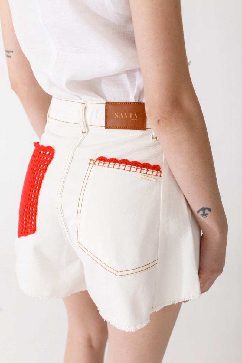 PRE VENTA SHORT WIDE CROCHET Crudo Con Rojo