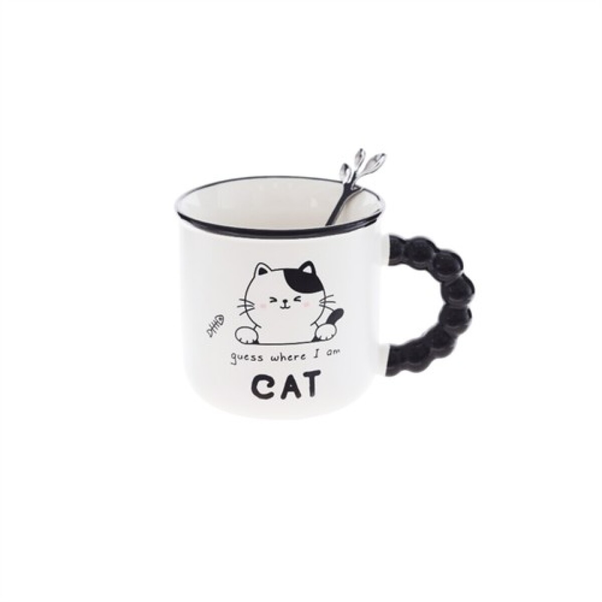 Taza de cerámica cat con asa negra - Hello 