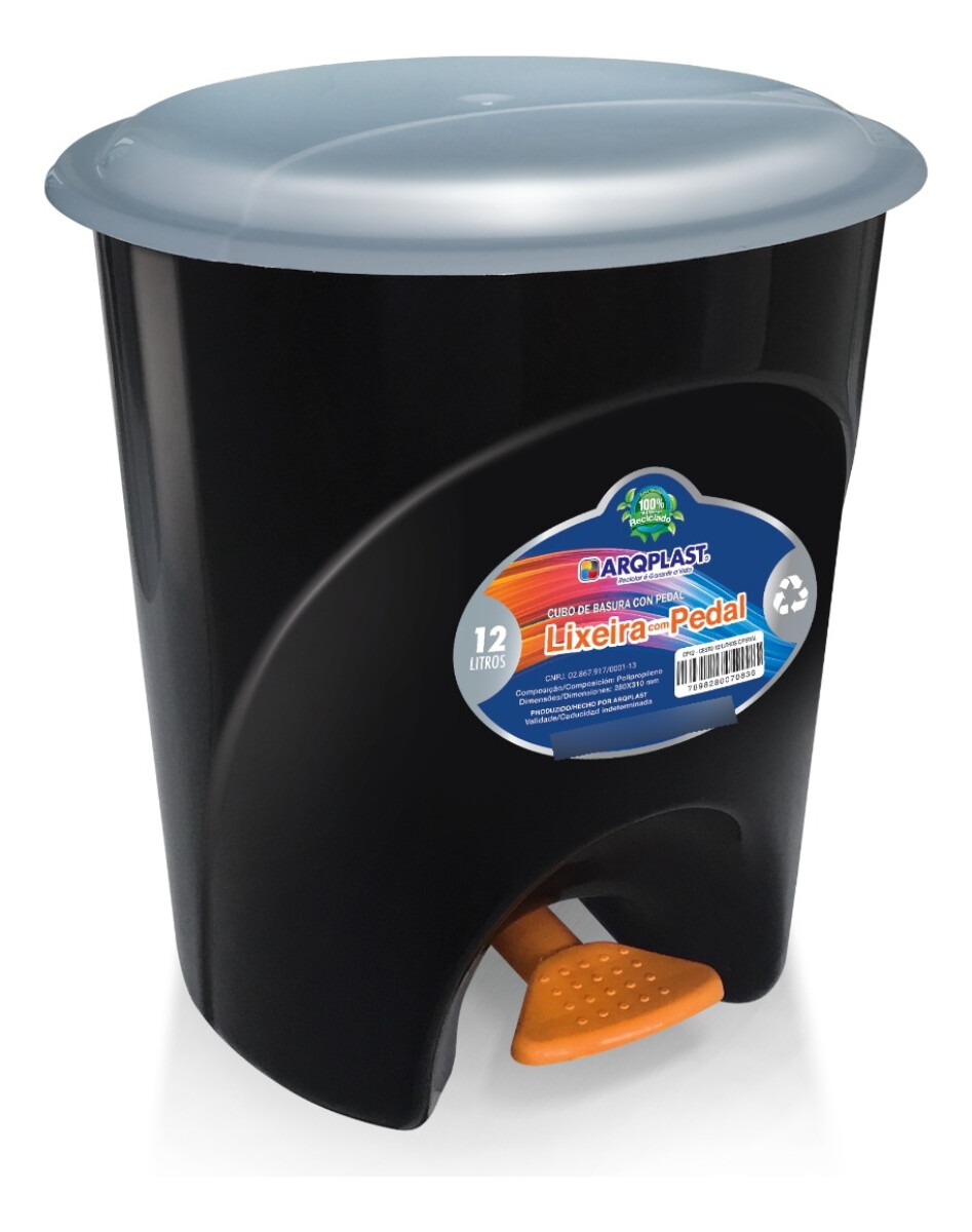 Basurero Papelera Con Tapa Y Pedal 12 Lts - Negro 