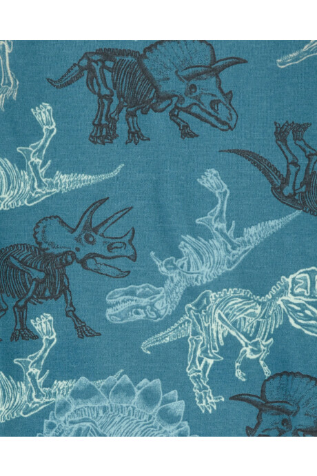 Pijama cuatro piezas de algodón, dos pantalones y dos remeras, diseño esqueletos de dinosaurios resplandecientes Sin color