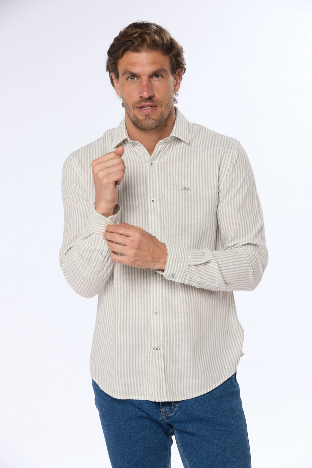 CAMISA DE LINO RAYADA Verde