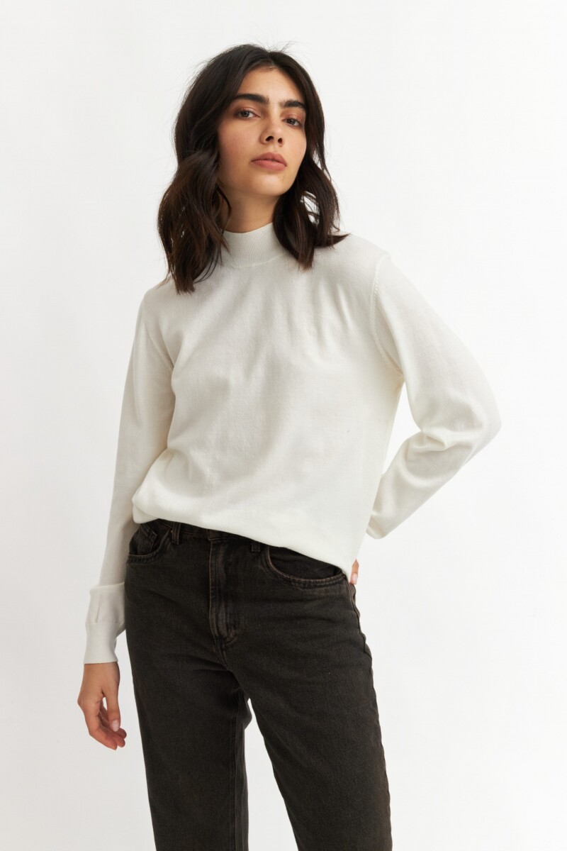 Sweater media polera con puños BLANCO