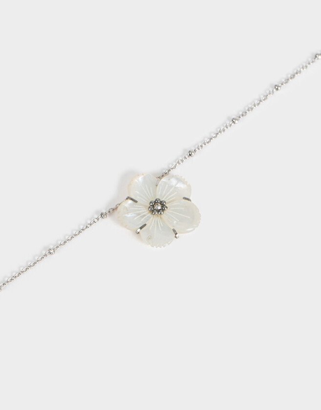 Cadena Corta con Dije Premium Silver Cadena Corta Con Dije Flor - Plateado