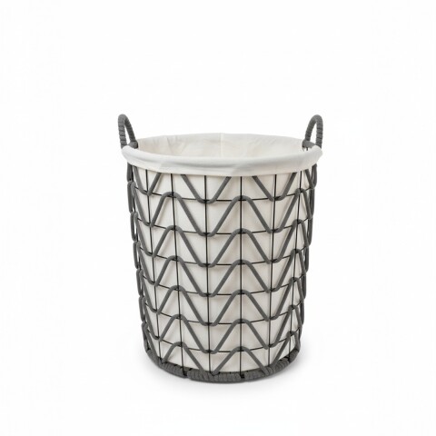 CESTA METAL NEGRO/CUERDA GRIS C/FORRO/RUEDITAS GDE Unica