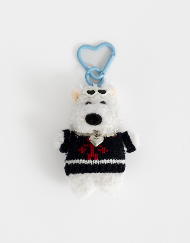 Llavero Peluche Llavero Y Charm Perrito Con Sweater - Blanco Crema