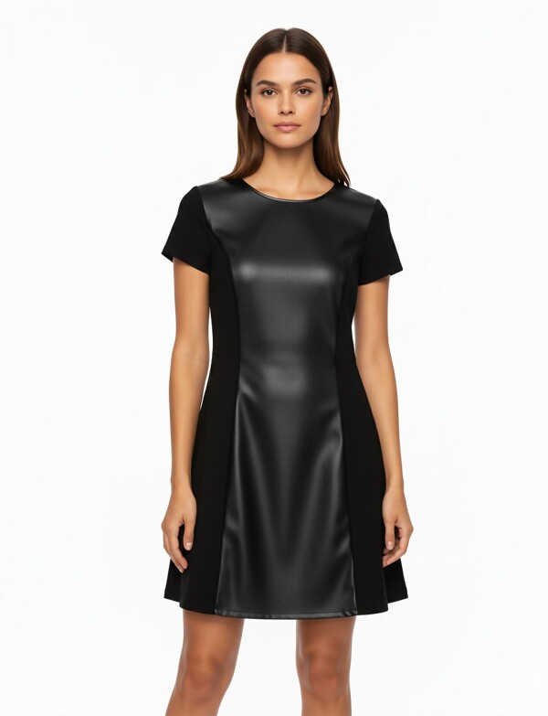 Vestido Combinado Eco Cuero NEGRO