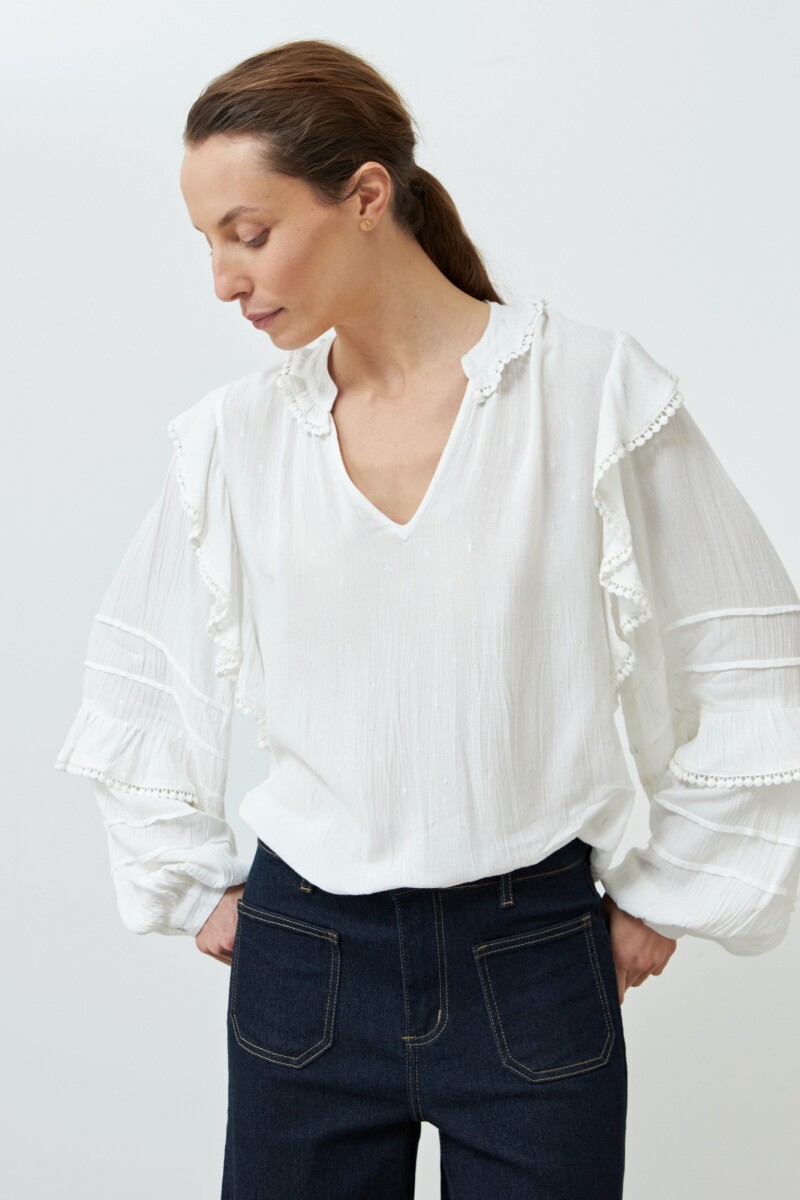 Blusa bambula con volados crudo
