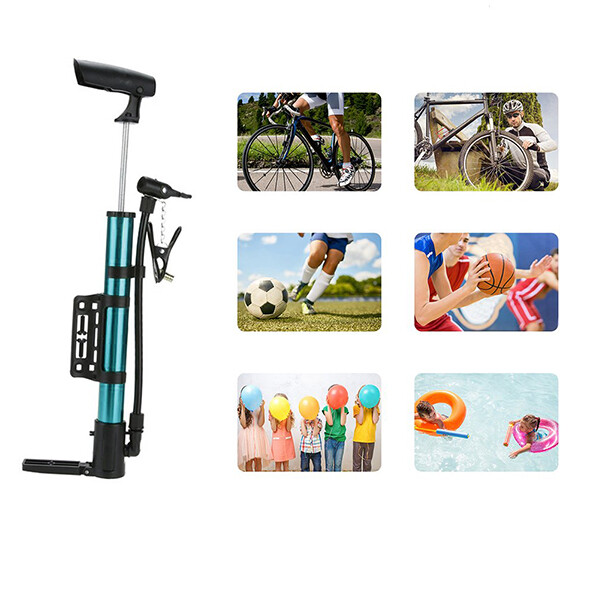 Inflador Manual De Pie Para Bicicleta Azul