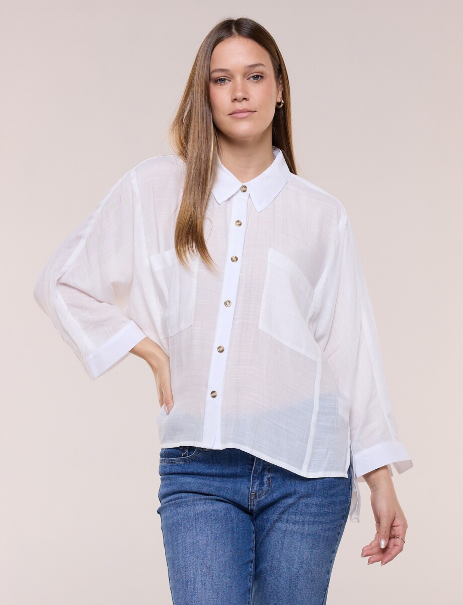 Camisa Manga Dolman Con Bolsillos Frontales - Blanco 