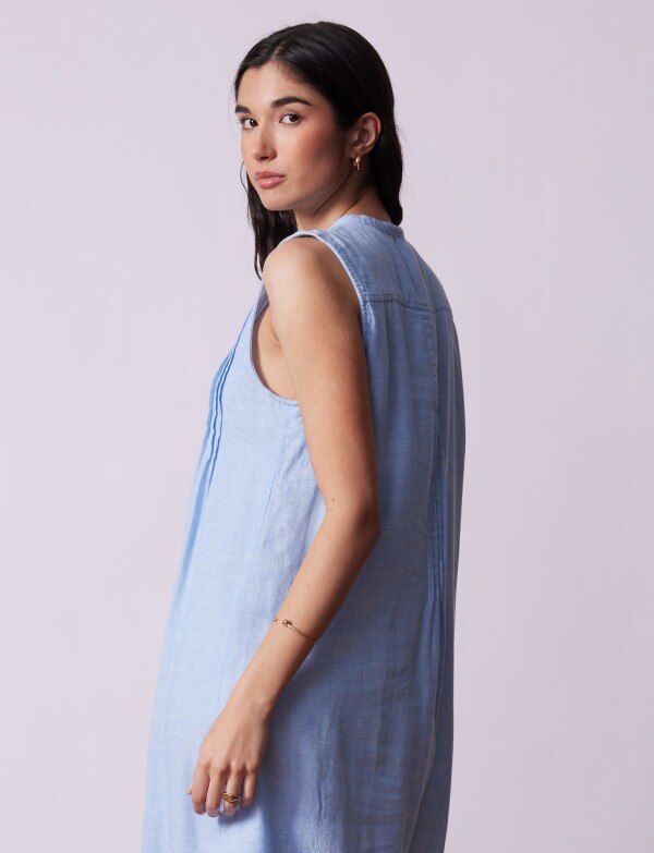 Vestido Lino Botones CELESTE