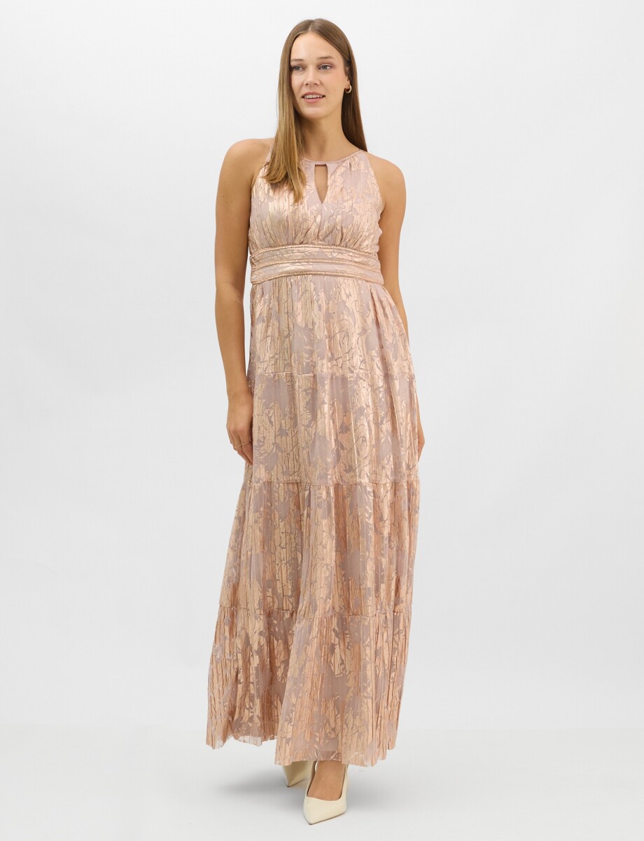 Vestido Halter Metalizado Con Escote Gota - Rosa 