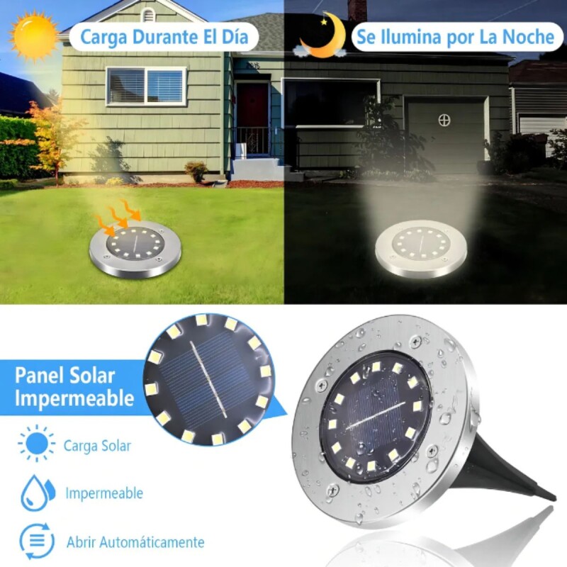 Set 4 Focos Luz Solar Farol Lampara Led Exterior Jardin Piso Set 4 Focos Luz Solar Farol Lampara Led Exterior Jardin Piso