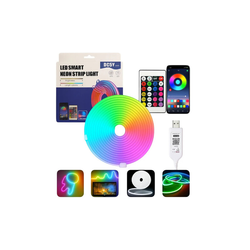 Tira de Neón Flexible con Control 5 Metros Tira de Neón Flexible con Control 5 Metros