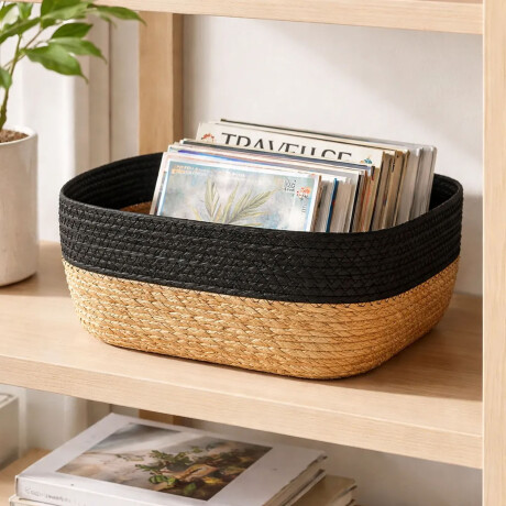 Cesto Canasto Fibra Natural Paramount Decoración 32x26x12Cm Negro