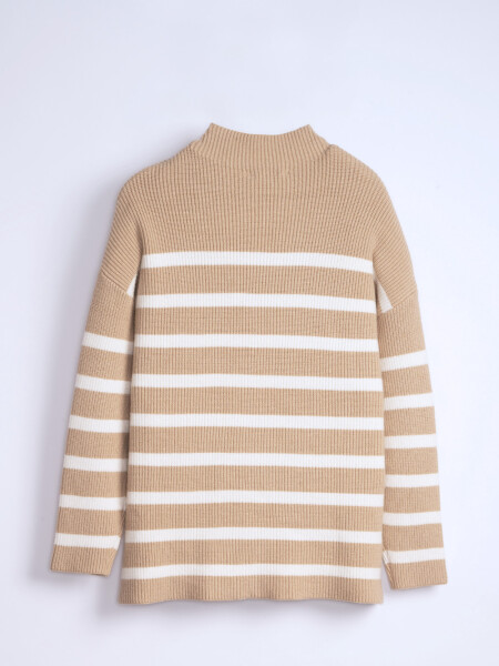 Polera punto rayas Crudo Y Beige