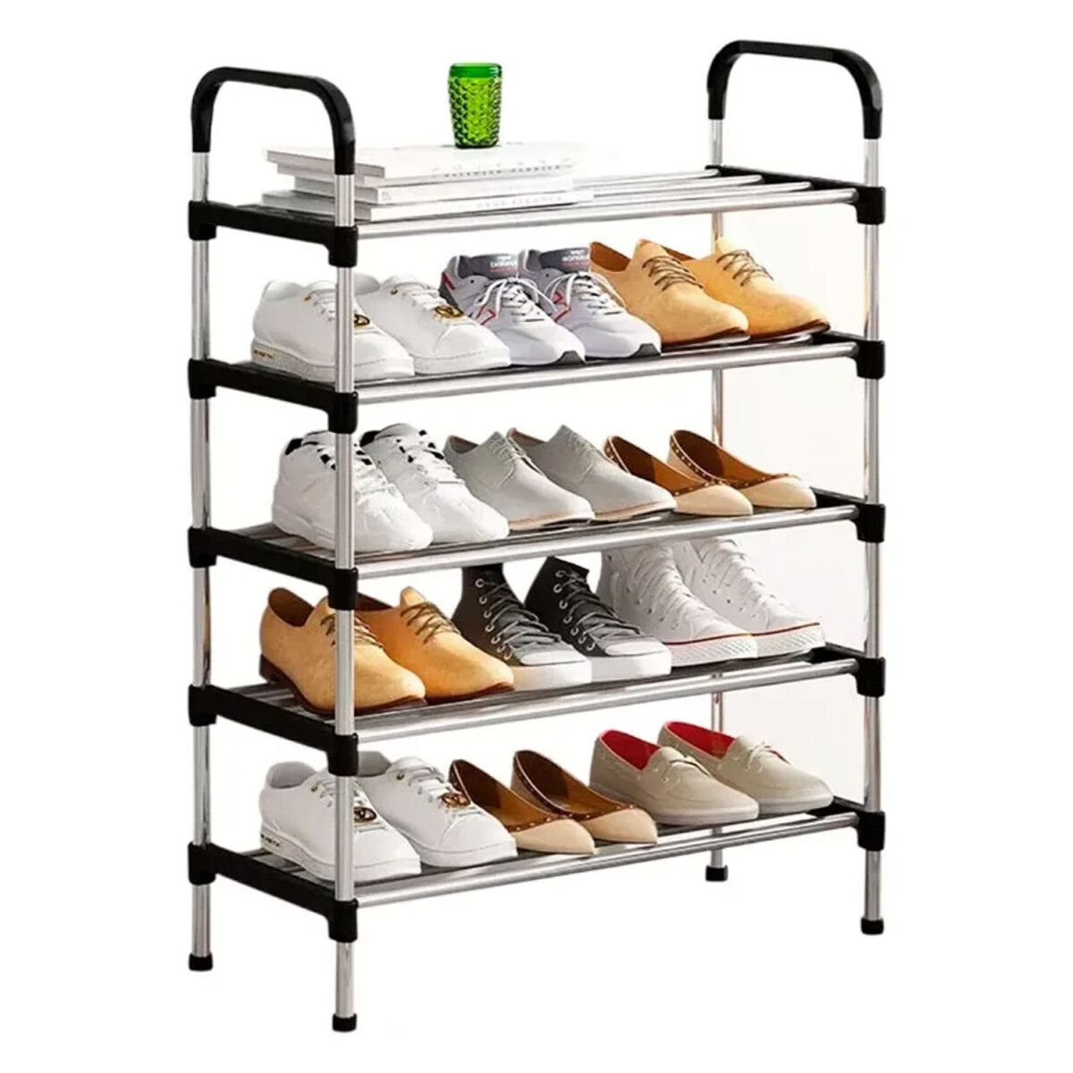 Zapatera Rack Organizador Zapatos Botas 5 Estantes Ajustable - Plata/negro 
