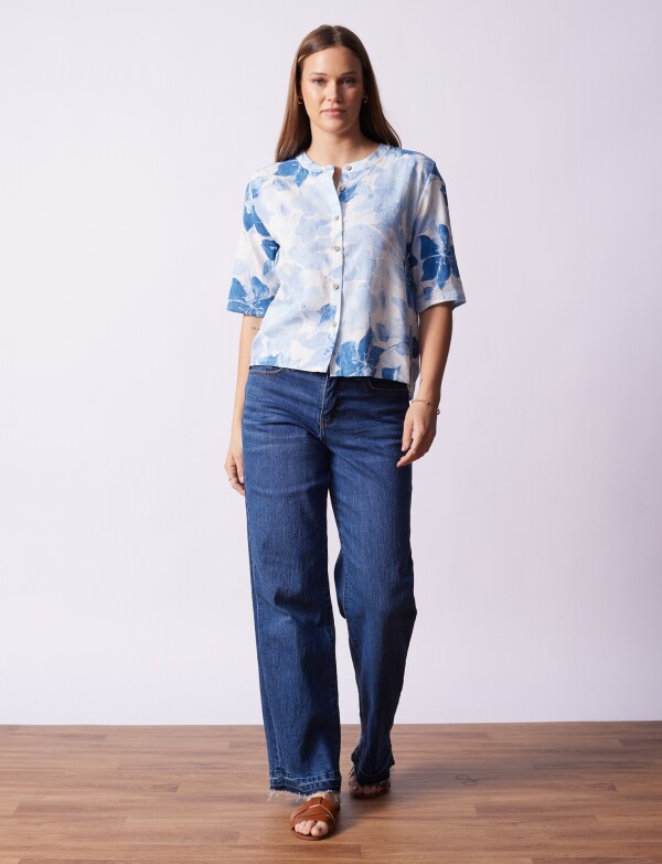 Blusa Lino Flores CELESTE/MULTI