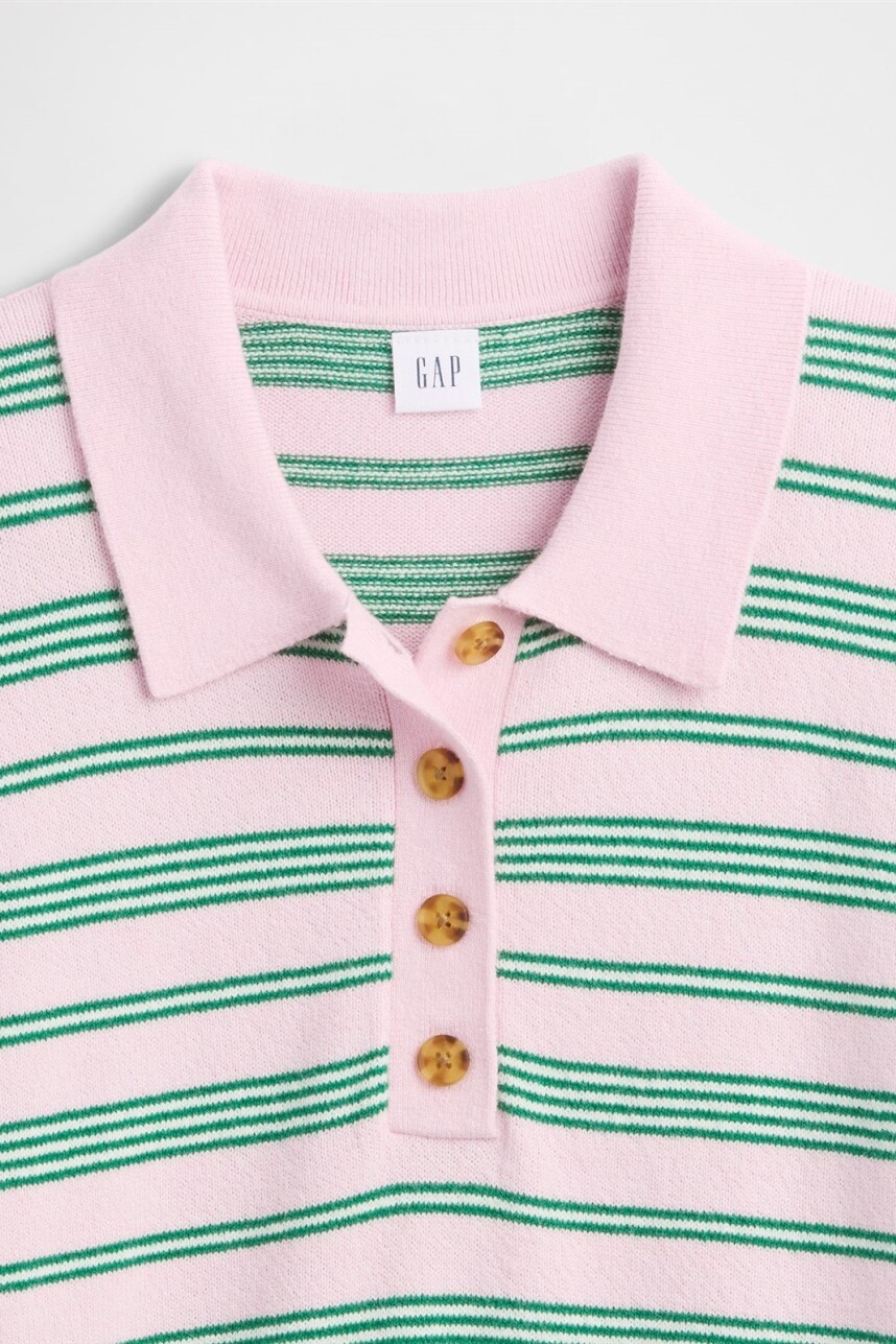 Buzo Cashsoft Tipo Polo Mujer Pink Green Stripe